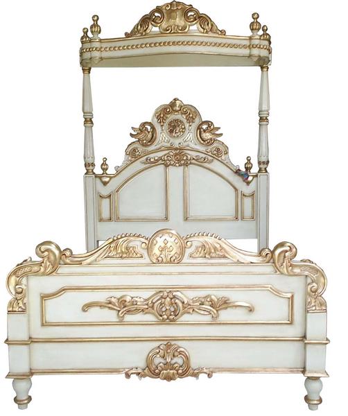 Mahogany Half Tester Bed In Regal Antique White Gold